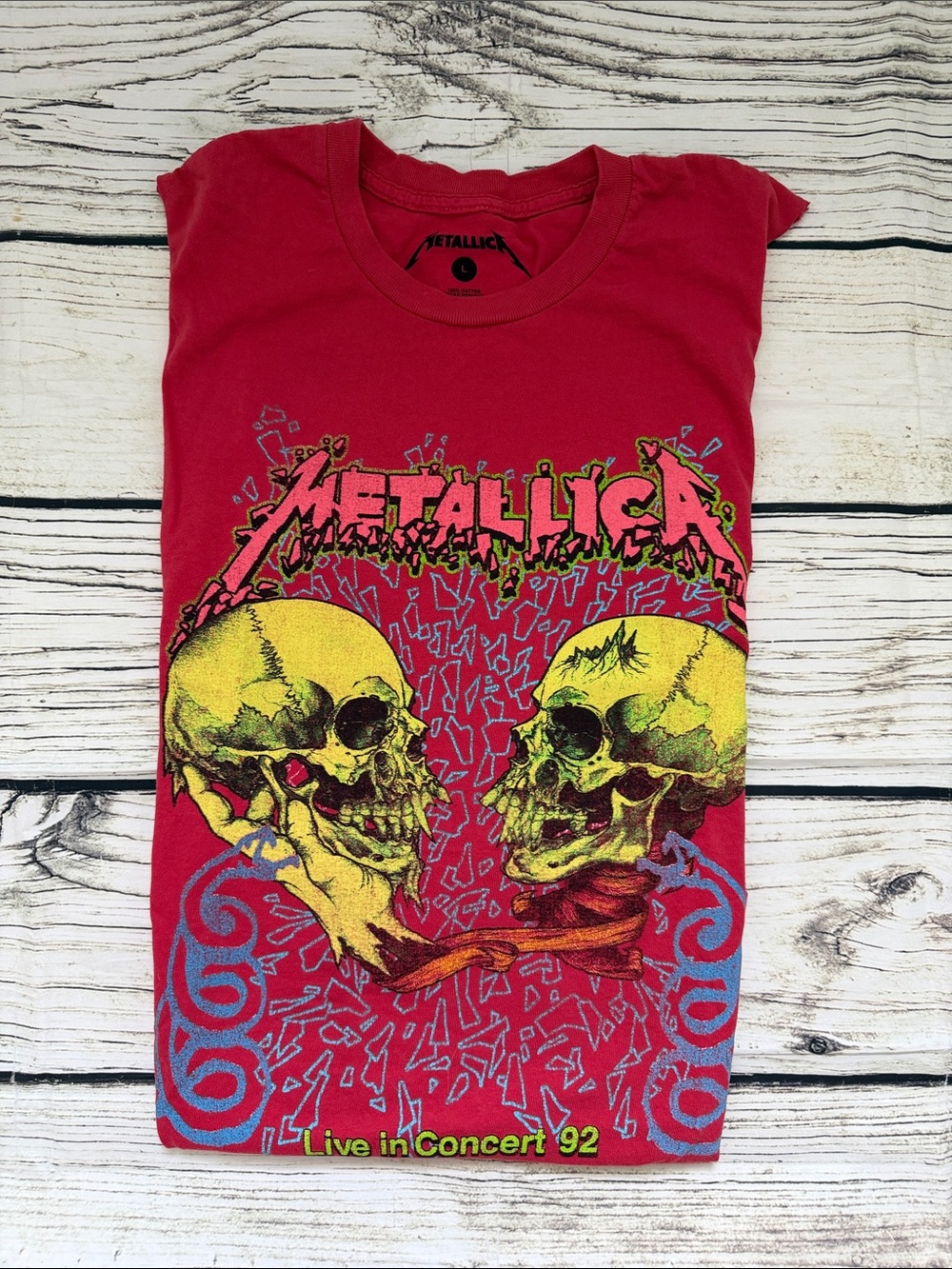 Metallica Men’s Cut Off Live In Concert '92 Red Graphic Band Tee Tank L